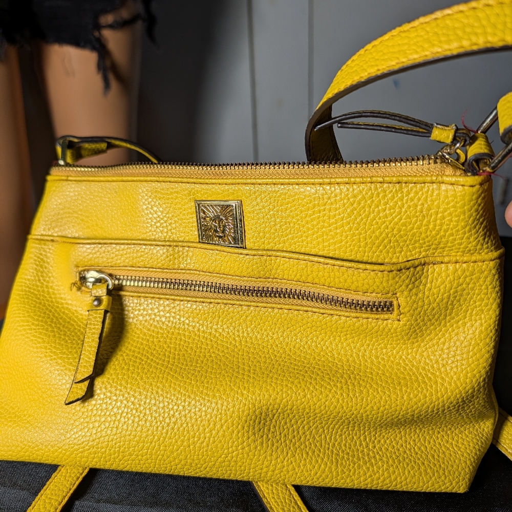Anne Klein Yellow Faux leather shoulder bag with gold accents